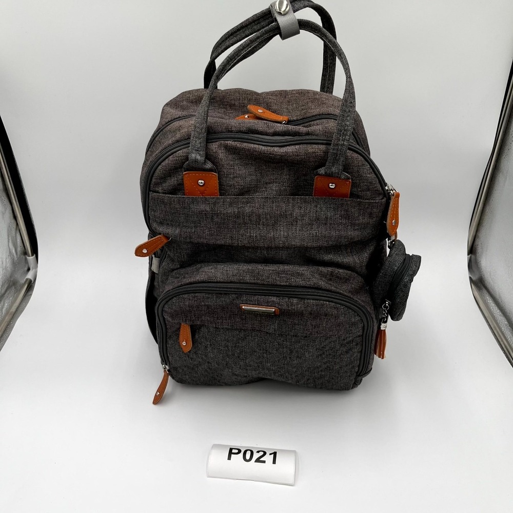 Babbleroo Backpack Charcoal Gray Pockets Padded Shoulder Straps Diaper Bag